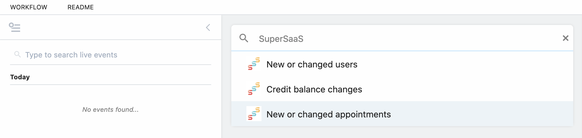 Pipedream’s New Workflow page showing SuperSaaS trigger options